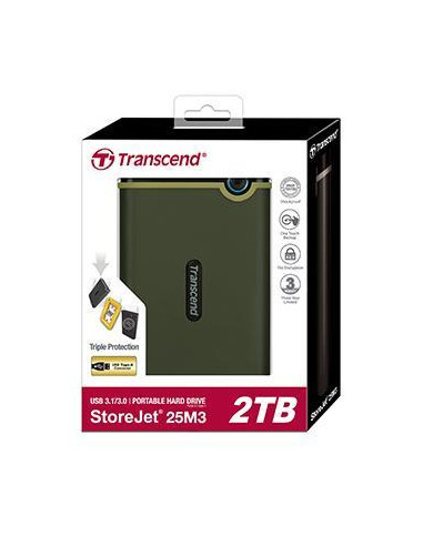 External HDD, TRANSCEND, StoreJet, 2TB, USB 3.0, Colour Green, TS2TSJ25M3G
