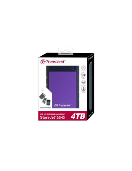 External HDD, TRANSCEND, StoreJet, 4TB, USB 3.0, Colour Purple, TS4TSJ25H3P